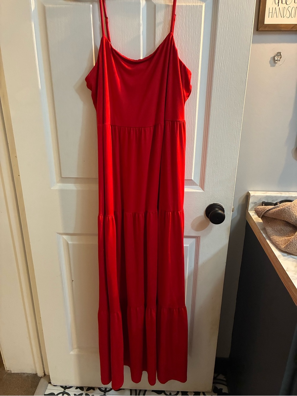 SO Goods For Life Red Tiered Maxi Dress XXL | Adjustable Straps
